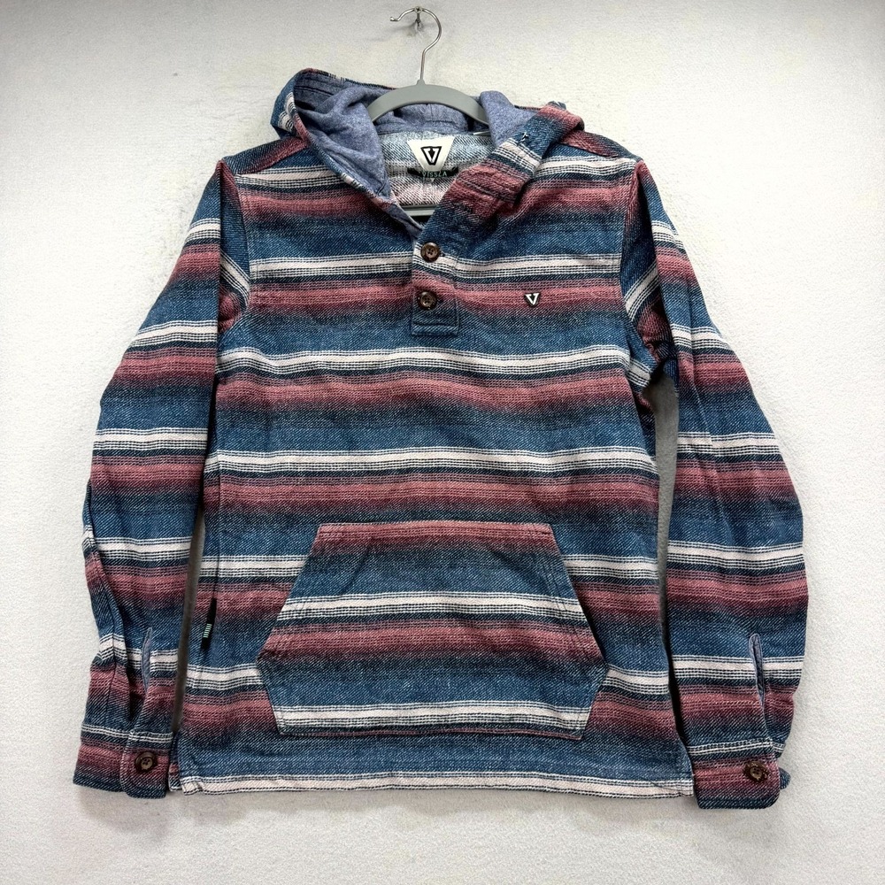 Vissla‎ Descanso Hoodie Mens Medium Red Blue Striped Southwestern Sweatshirt